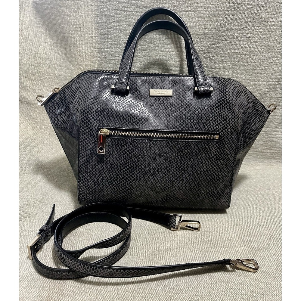 Kate Spade New York Grey Snakeskin Embossed Leather Satchel Crossbody Bag